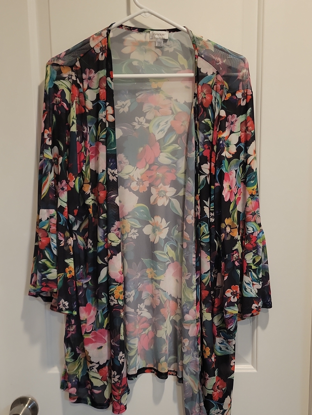 Avenue Black Floral Sheer Kimono Swimcover
